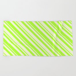 [ Thumbnail: Beige & Light Green Colored Lines Pattern Beach Towel ]