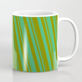 [ Thumbnail: Sea Green & Green Colored Striped/Lined Pattern Coffee Mug ]