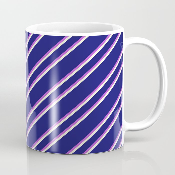 Midnight Blue, Orchid, and Beige Colored Lined Pattern Coffee Mug