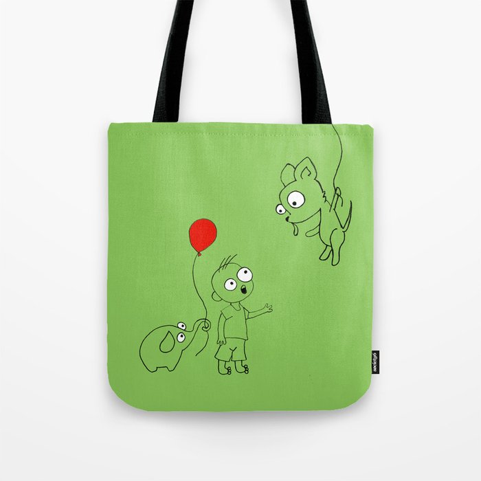 Boy and Elephant with Dog Red Tote Bag