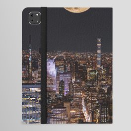 New York City Full Moon | NYC Skyline at Night | Photography and Collage iPad Folio Case
