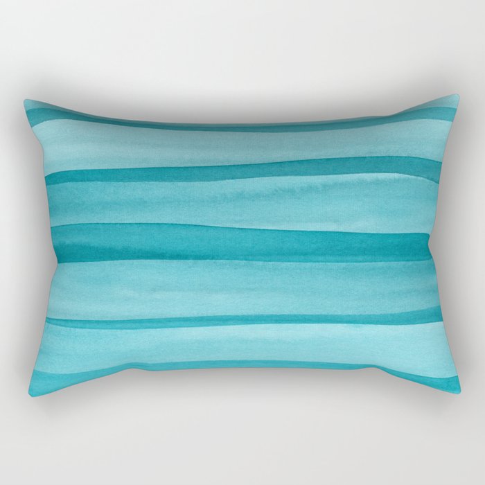 Teal Watercolor Lines Pattern Rectangular Pillow