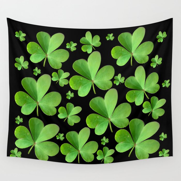 Clovers on Black Wall Tapestry