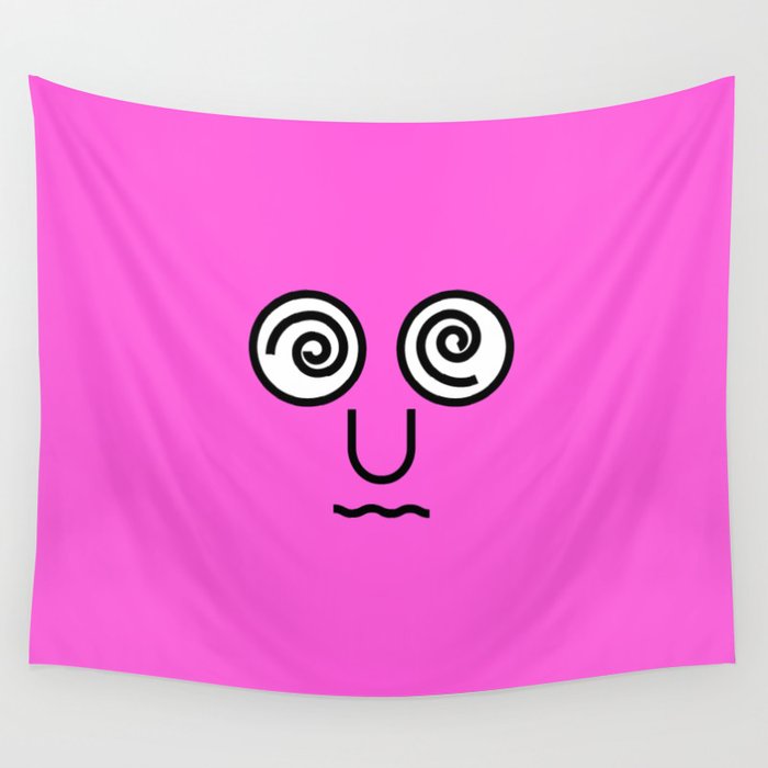 type face: Dizzy Emoji Pink Wall Tapestry