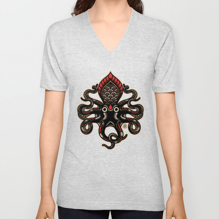 Traditional Tattoo Octopus  V Neck T Shirt