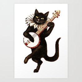 Cat playing a banjo Art Print