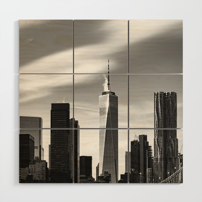 New York City Views From the Brooklyn Bridge | Black and White Travel Photography Wood Wall Art