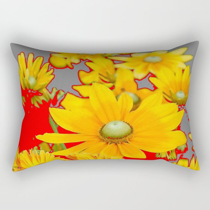 MODERN YELLOW FLOWERS GREY-RED ART Rectangular Pillow