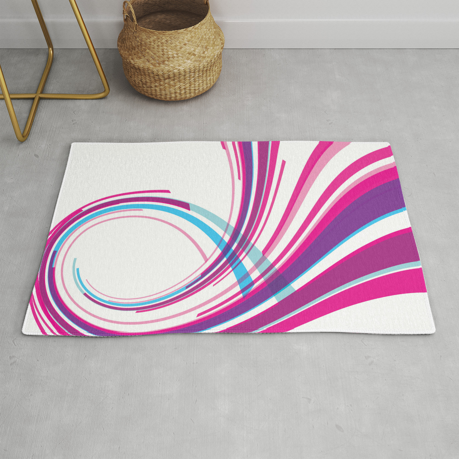 Red And Blue Swirls On A White Background Abstract Art Rug By