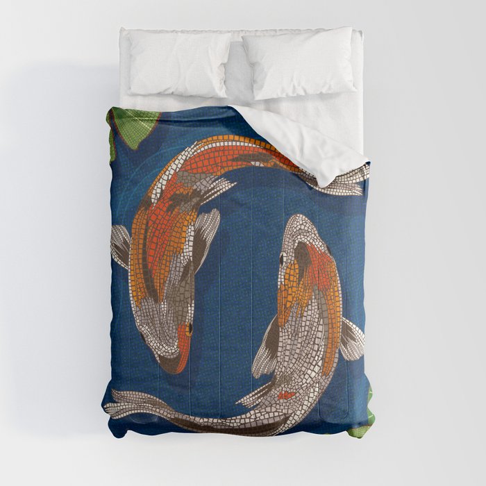 Koi meets Koi in Waterlily pond (Mosaic) Comforter