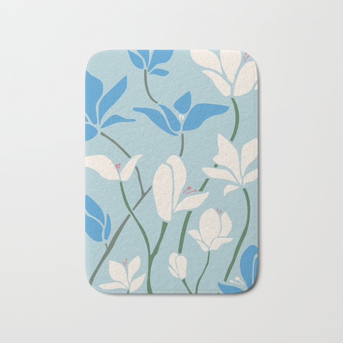 Vintage Tokoyo Flower In Blue And White Bath Mat
