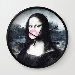 Mona Lisa blowing bubblegum bubbles Wall Clock