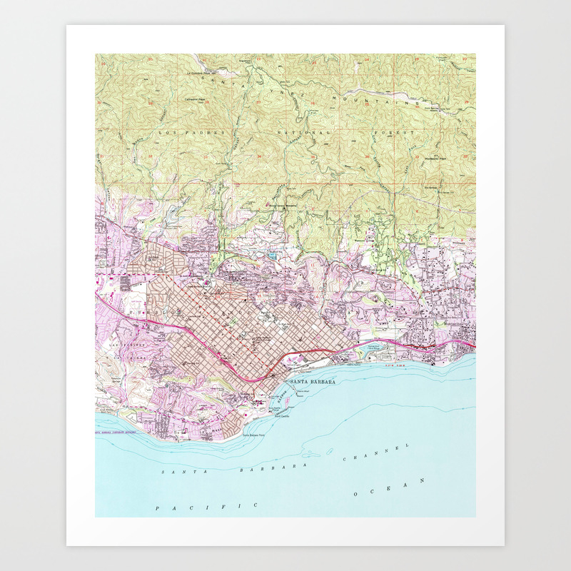 Santa Barbara Ca Map Vintage Map Of Santa Barbara California (1952) Art Print By Bravuramedia |  Society6