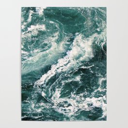 Blue Abstract Ocean Waves Splashing Poster