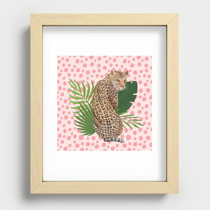 Wild Beautiful Pink Jungle Leaves Cheetah  Recessed Framed Print