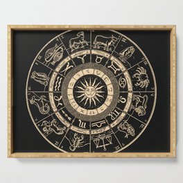 Vintage Zodiac & Astrology Chart | Charcoal & Gold Serving Tray