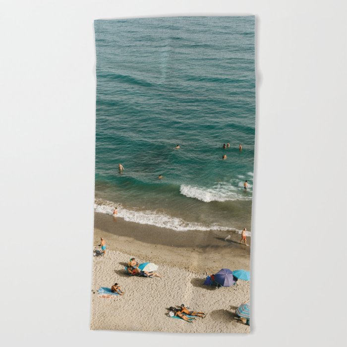 The blue sea, tropical sun | Sunny Spain, Marbella | Beautiful beach with sunbathing people | Travel photography Beach Towel