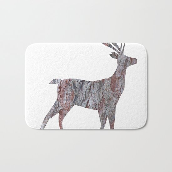 deer silhouette stag pine bark Bath Mat