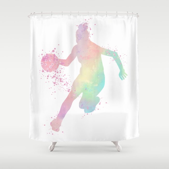 Girl Basketball Player Colorful Ombre Watercolor Silhouette Shower