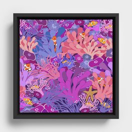 Block Party on the Reef - Clownfish Anemone Marine Sea Life Coral Framed Canvas