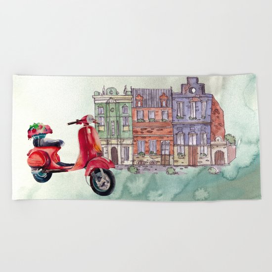 Red Vespa Beach Towel