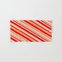 [ Thumbnail: Light Grey, Brown & Red Colored Lines Pattern Hand & Bath Towel ]