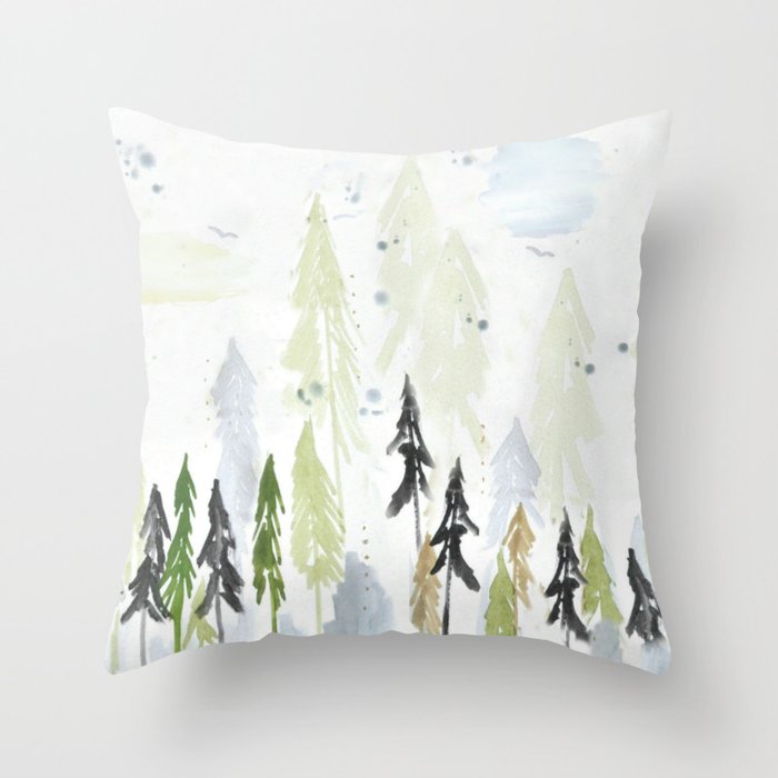 Into the Woods Woodland Scene Throw Pillow