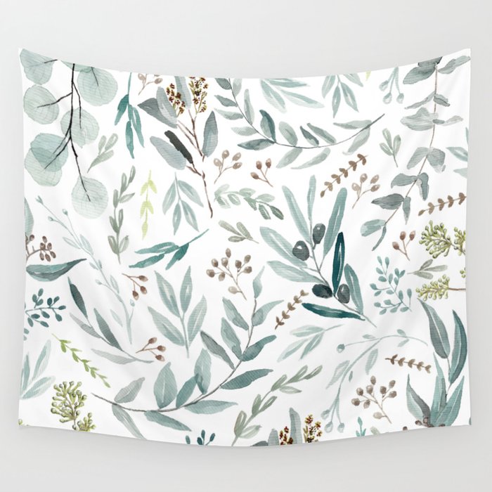 Botanical Eucalyptus Leaves Pattern Wall Tapestry
