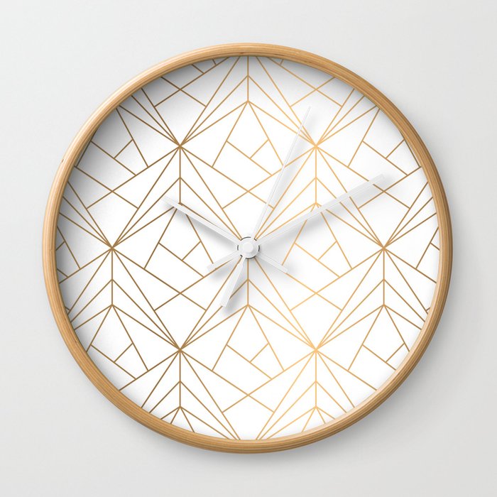Geometric Gold Pattern With White Shimmer Wall Clock