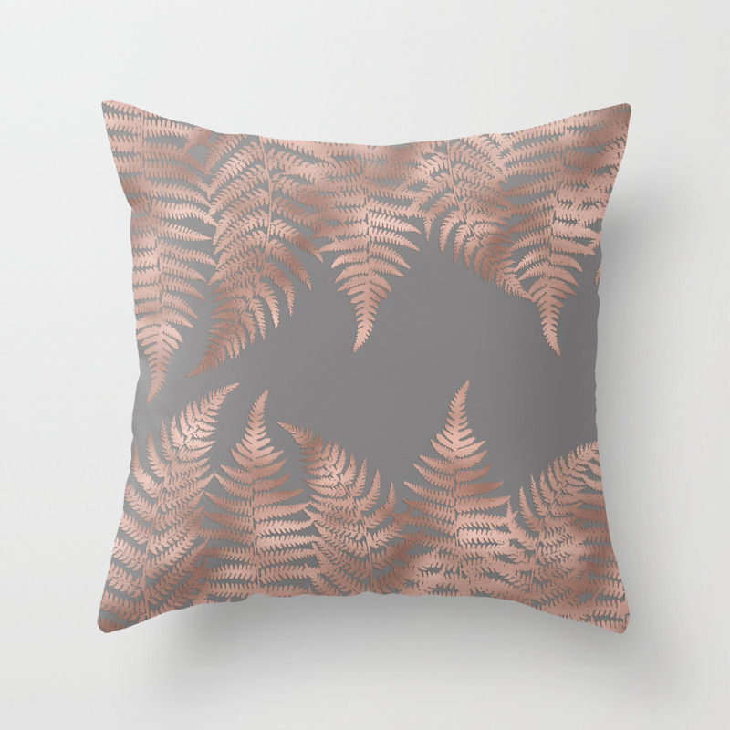 Rosegold Pink Metal Fern Leaves On Grey Background Throw Pillow By Simplicity Of Live Society6