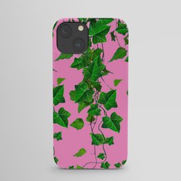 GREEN IVY HANGING LEAVES & VINES ON PINK iPhone Case