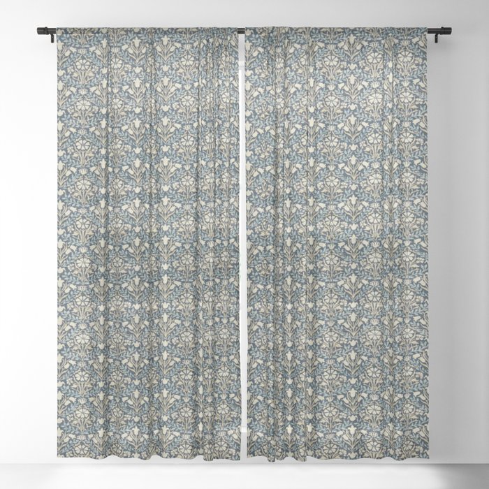 William Morris Bellflowers Indigo Sage Sheer Curtain