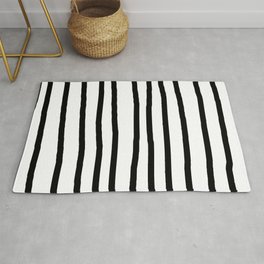 Simply Drawn Vertical Stripes in Midnight Black Area & Throw Rug