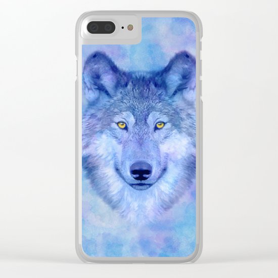 Sky blue wolf with Golden eyes Clear iPhone Case