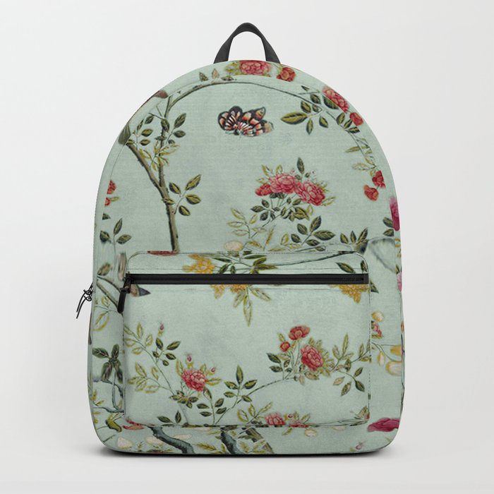Antique Chinoiserie 18th Century Camellia Mint Garden Fresco Backpack