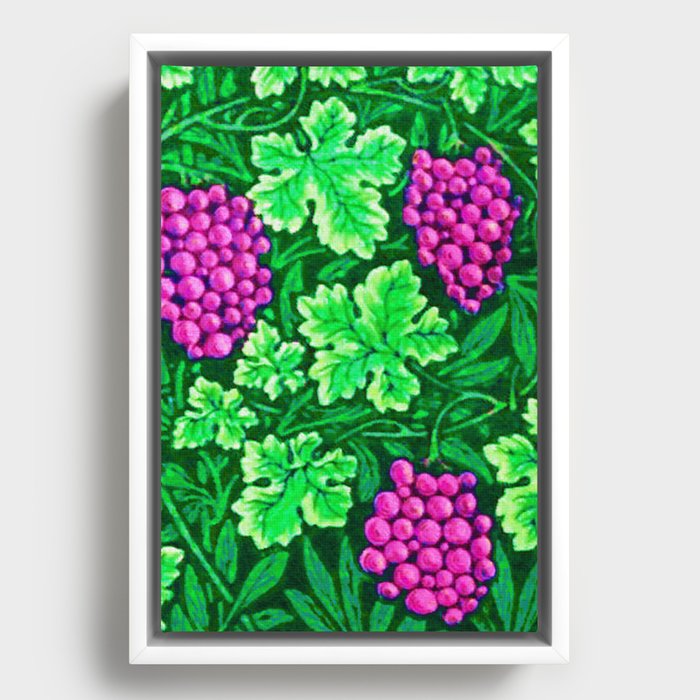 William Morris Grapevine Tapestry, Magenta and Green Framed Canvas