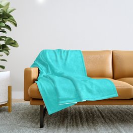 Turquoise Blue Solid Color Popular Hues Patternless Shades of Cyan Collection Hex #24ffff Throw Blanket