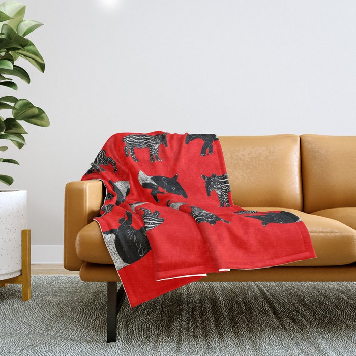 Dance of the Tapirs in red Throw Blanket