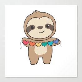 Rainbow Flag Gay Pride Lgbtq Hearts Sloth Canvas Print
