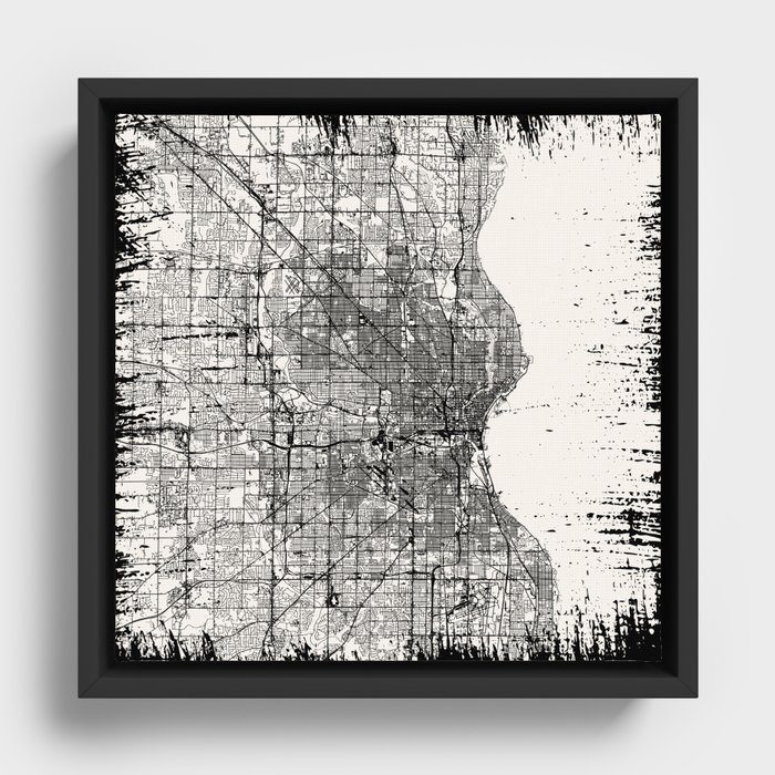 Milwaukee, USA - City Map Framed Canvas