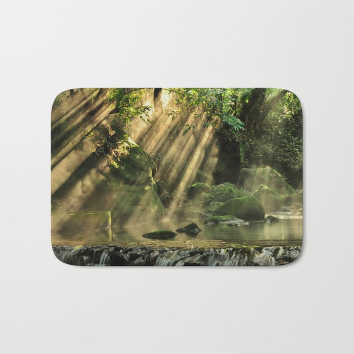 Brazil Photography - Beautiful Small Waterfall In The Middle Of The Forest Bath Mat