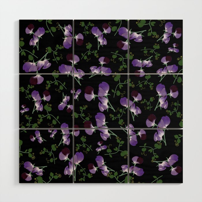 Sweet Pea on black Wood Wall Art