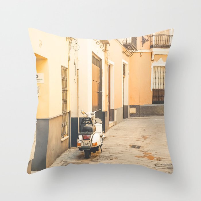 Seville XXIII [ Andalusia, Spain ] Another scooter in Yellow Street⎪Colorful travel photography Poster Throw Pillow