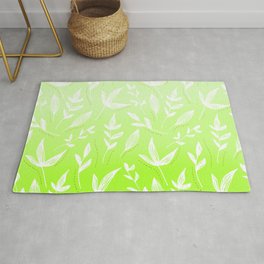White Leaves on a Green Background Pattern Area & Throw Rug