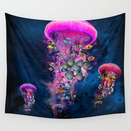 Floating Electric Jellyfish Worlds Wall Tapestry
