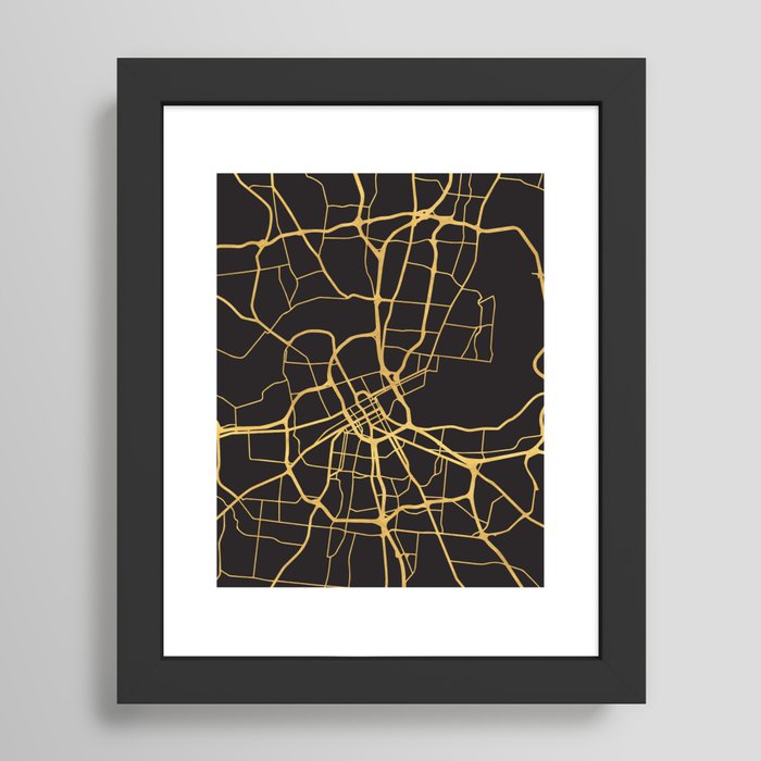 NASHVILLE TENNESSEE GOLD ON BLACK CITY MAP Framed Art Print