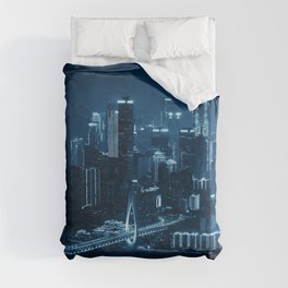 Bridge and city urban architecture at night in Chongqing, China.  Duvet Cover