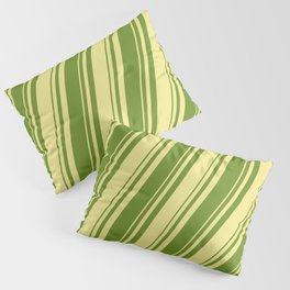 [ Thumbnail: Tan & Green Colored Lines Pattern Pillow Sham ]