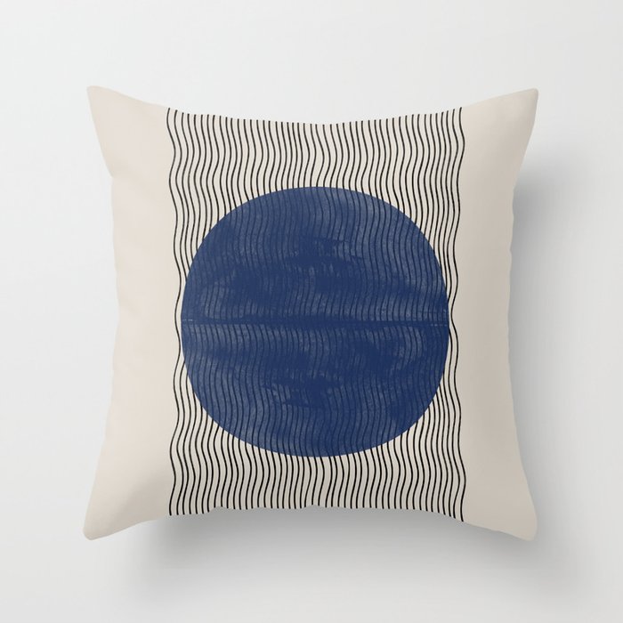 Woodblock Paper Art Blue Throw Pillow