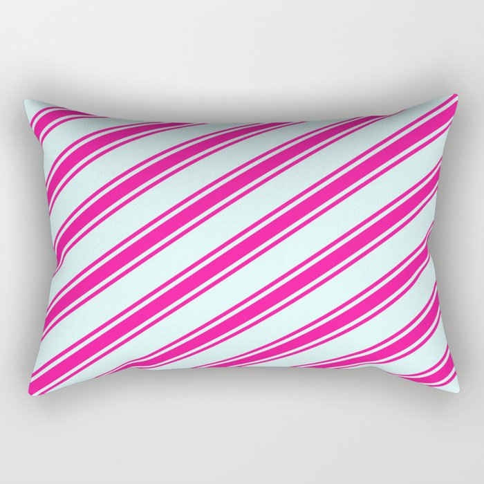 Light Cyan and Deep Pink Colored Stripes/Lines Pattern Rectangular Pillow